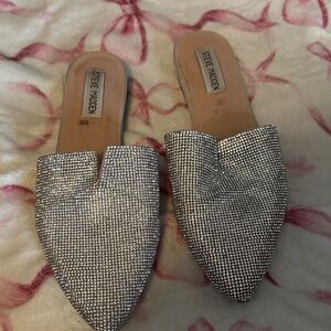 Steve Madden Silver Crystal Embellished Pointed Slide Mules